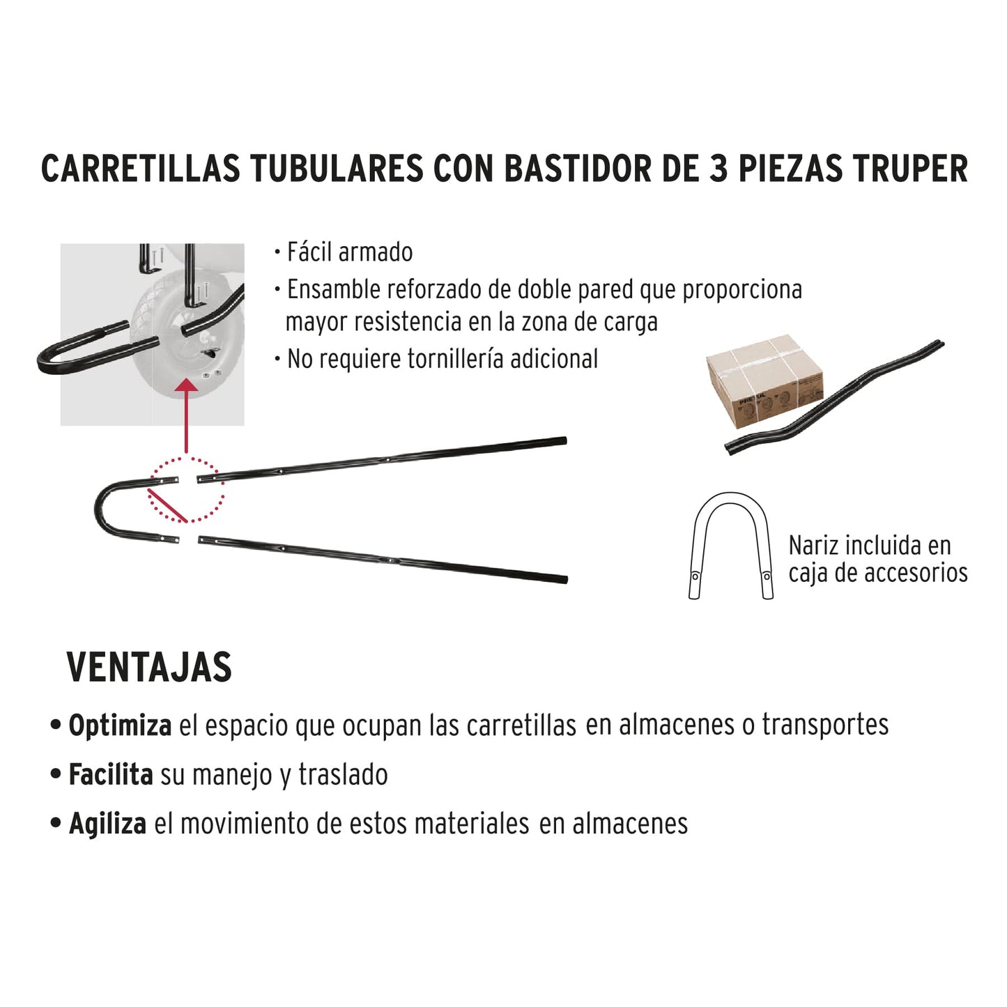 Carretilla 6ft3 Imponchable, bastidor tubular, Truper Expert