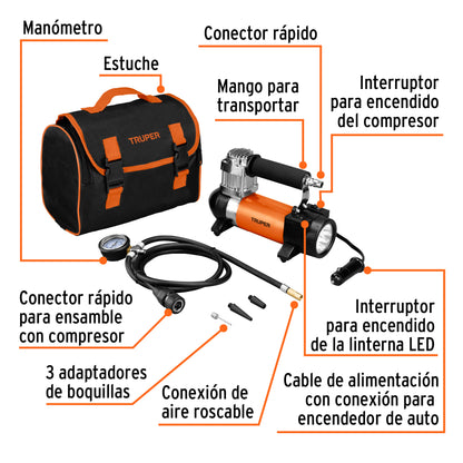 Compresor de aire 12 V portátil, para auto, incluye maletín