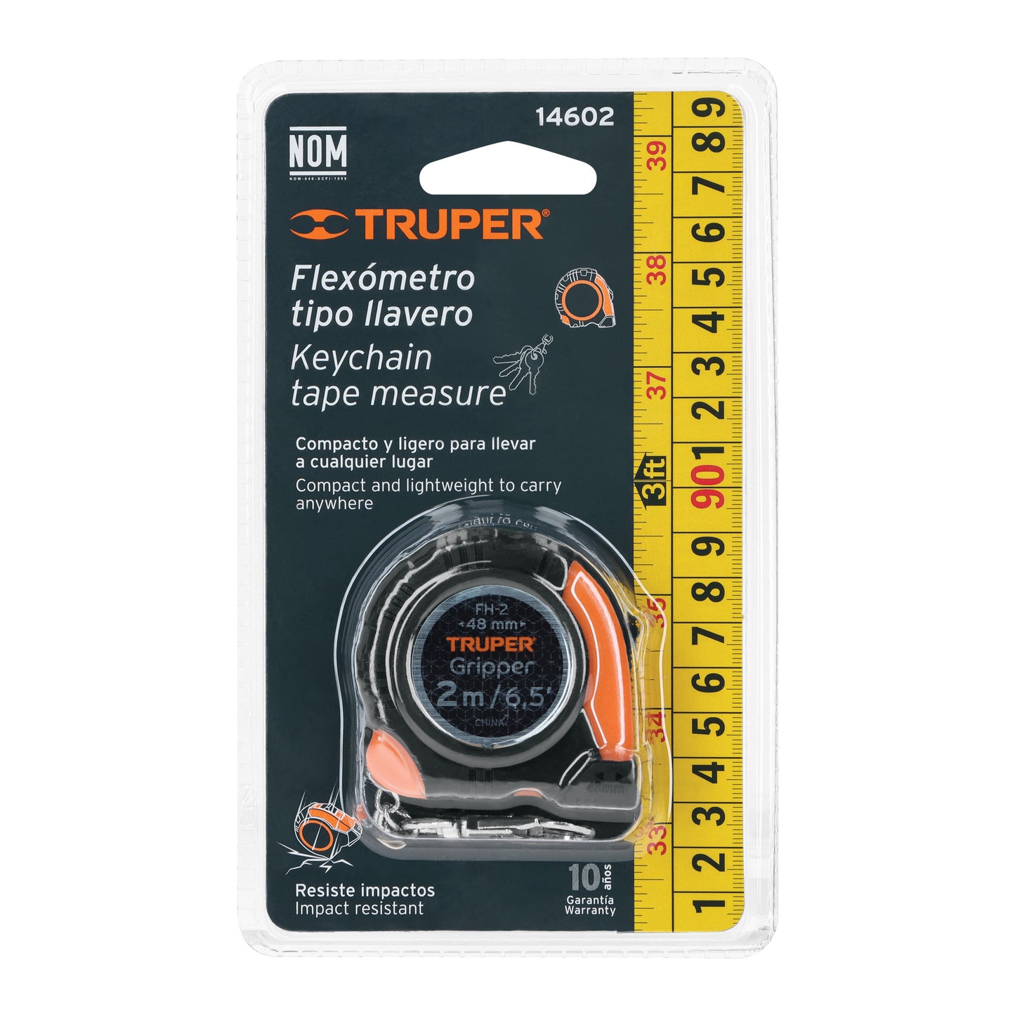 Wincha Gripper de 2 m tipo llavero, cinta 13 mm, Truper