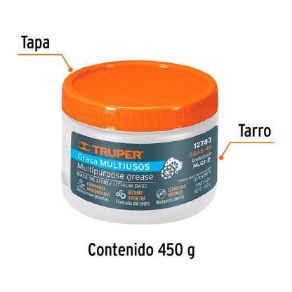 Grasa lubricante multiusos, base litio, 450 g, Truper