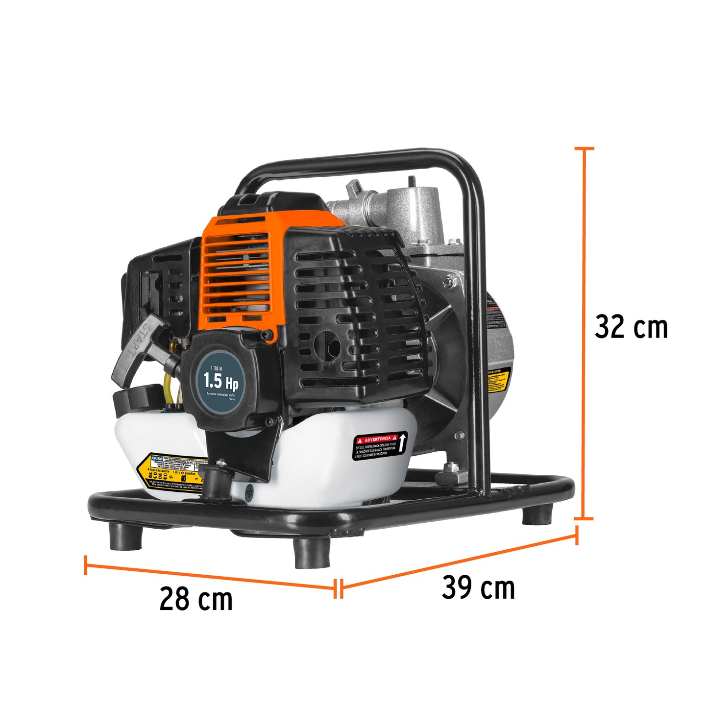 Motobomba autocebante 1" x 1" a gasolina 1-1/2 HP, 2 tiempos