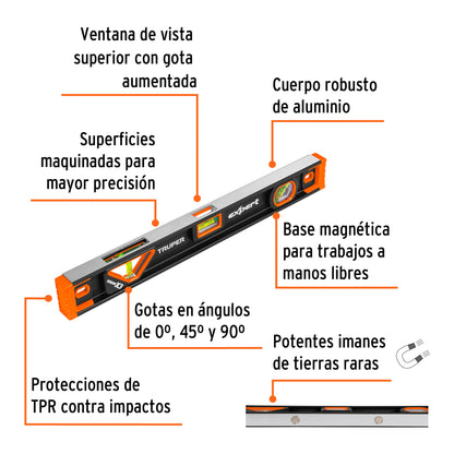 Nivel profesional magnético de 18" c/protección TPR, Expert