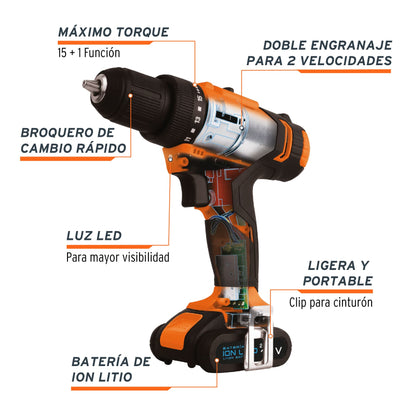 Taladro / Destornillador inalámbrico 3/8", Profesional 12 V