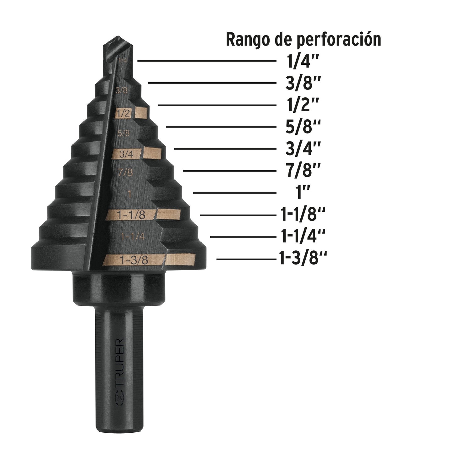 Broca escalonada óxido negro 10 escalones 1/4" a 1-3/8"