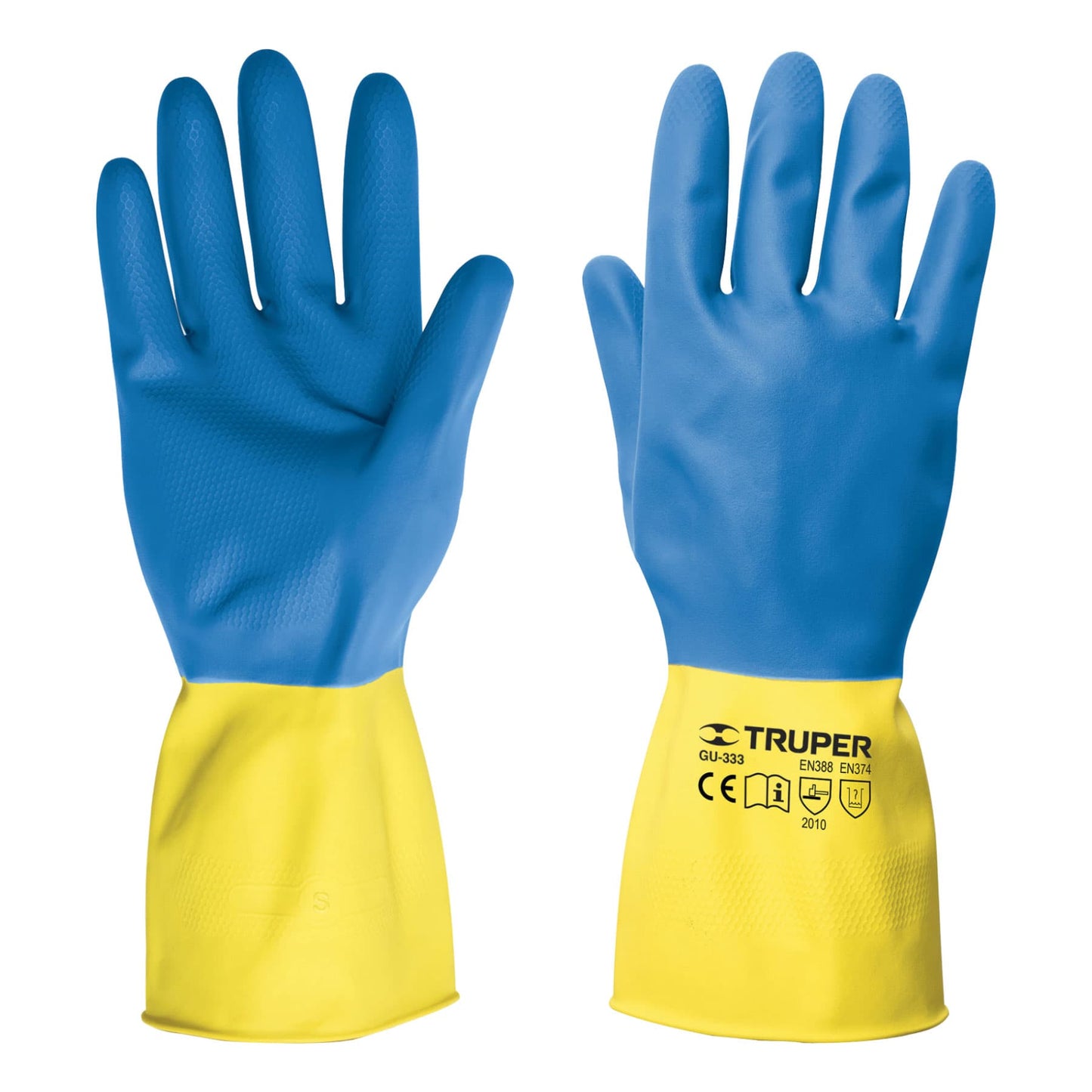 Guantes de látex para limpieza, color azul con amarillo