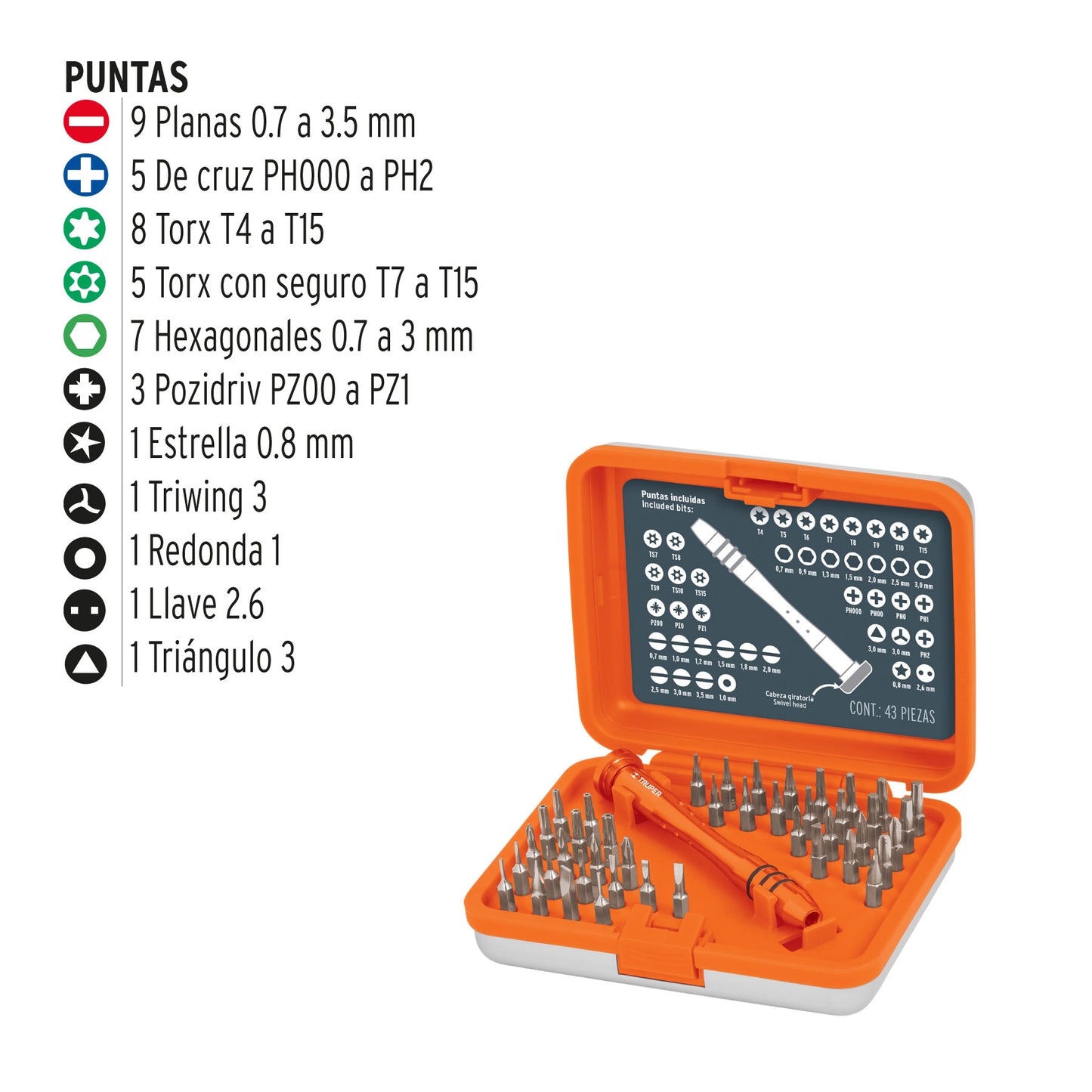 Juego desarmadores de joyero, punta intercambiable, 42pzas