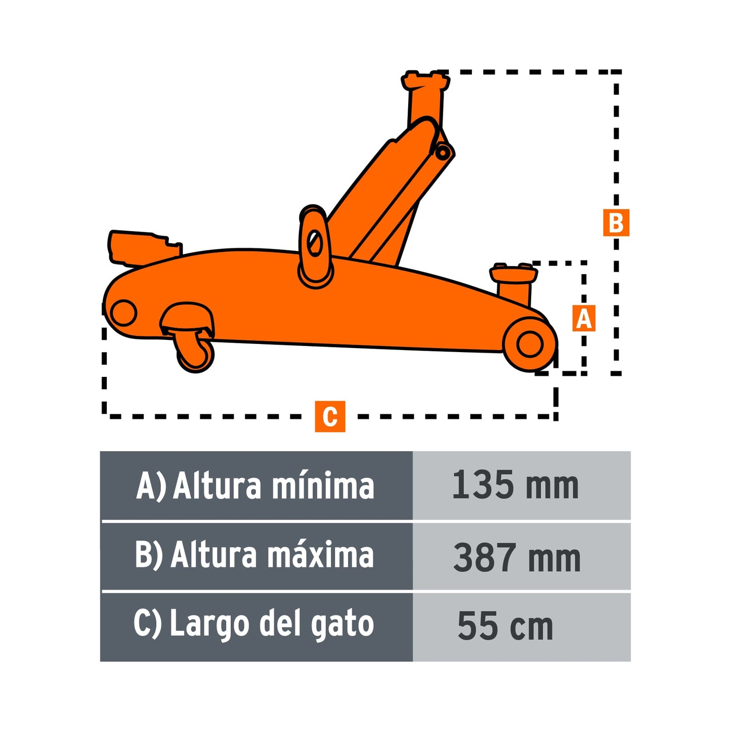 Gata tipo lagarto de 2.5 ton, elevación rápida